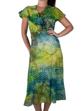 Load image into Gallery viewer, Antique 1940s Hand Dyed Cotton Eyelet Dress Green Blue