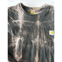 Load image into Gallery viewer, Black & Pink Shibori Bleach Dyed Carhartt T-Shirt Long Sleeve Size Large
