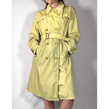 Load image into Gallery viewer, Vintage 80s Hand Dyed Ombre Dip Dye Trench Coat Yellow Green Double Breasted