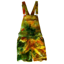 Load image into Gallery viewer, Ice Dyed Vintage Overall Shorts Green and Yellow