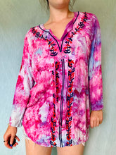 Load image into Gallery viewer, Ice Dyed Pink and Purple Vintage Blouse with Embroidery