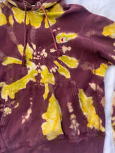 Load image into Gallery viewer, Reverse Dyed Maroon and Lime Green Hoodie Sweatshirt