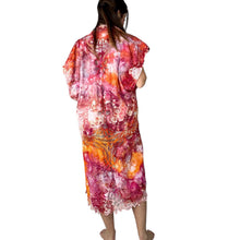 Load image into Gallery viewer, Vintage 1980s Hand Ice Dyed Magenta Orange Lace Duster