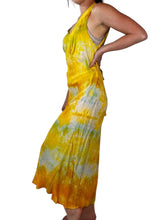 Load image into Gallery viewer, Hand dyed antique silk slip dress in yellow orange and green.