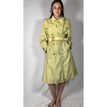 Load image into Gallery viewer, Vintage 80s Hand Dyed Ombre Dip Dye Trench Coat Yellow Green Double Breasted
