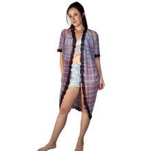 Load image into Gallery viewer, Vintage 80s Hand Ice Dyed Blue Purple Cocoon Duster Mara