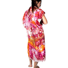 Load image into Gallery viewer, Vintage 1980s Hand Ice Dyed Magenta Orange Lace Duster