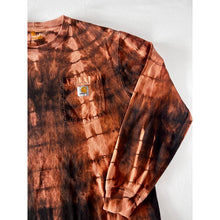 Load image into Gallery viewer, Orange & Black Shibori Bleach Dyed Carhartt T-Shirt Long Sleeve Size Large