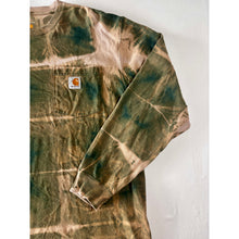 Load image into Gallery viewer, Green & Tan Shibori Bleach Dyed Carhartt T-Shirt Long Sleeve Size Large