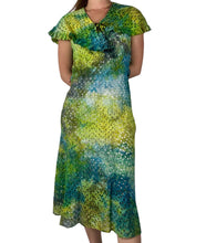 Load image into Gallery viewer, Hand dyed 1930s antique cotton eyelet dress in blue and green.