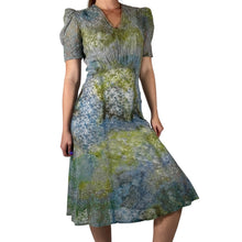 Load image into Gallery viewer, Antique 1930s 1940s Hand Dyed Blue Green Lace Dress