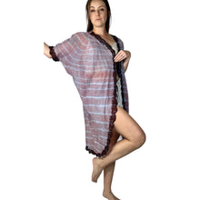 Load image into Gallery viewer, Vintage 80s Hand Ice Dyed Blue Purple Cocoon Duster Mara