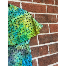 Load image into Gallery viewer, Antique 1940s Hand Dyed Cotton Eyelet Dress Green Blue