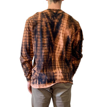Load image into Gallery viewer, Orange & Black Shibori Bleach Dyed Carhartt T-Shirt Long Sleeve Size Medium