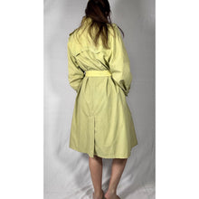 Load image into Gallery viewer, Vintage 80s Hand Dyed Ombre Dip Dye Trench Coat Yellow Green Double Breasted