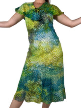 Load image into Gallery viewer, Antique 1940s Hand Dyed Cotton Eyelet Dress Green Blue