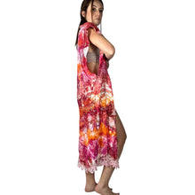 Load image into Gallery viewer, Vintage 1980s Hand Ice Dyed Magenta Orange Lace Duster