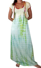 Load image into Gallery viewer, Ombre dyed 1970s maxi dress in green with pink trim.