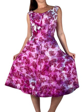 Load image into Gallery viewer, 1950s hand dyed cotton floral print fit and flare dress.