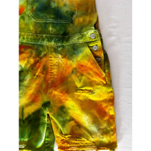 Load image into Gallery viewer, Ice Dyed Vintage Overall Shorts Green and Yellow