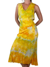 Load image into Gallery viewer, Antique Hand Dyed Slip Dress Butter Yellow Lime Green Nightgown Lingerie
