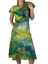 Load image into Gallery viewer, Antique 1940s Hand Dyed Cotton Eyelet Dress Green Blue