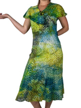 Load image into Gallery viewer, Antique 1940s Hand Dyed Cotton Eyelet Dress Green Blue