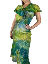 Load image into Gallery viewer, Antique 1940s Hand Dyed Cotton Eyelet Dress Green Blue
