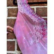 Load image into Gallery viewer, Antique Hand Dyed Slip Dress Pink & Purple Ice Dye Rayon Lace Trim