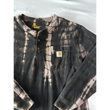 Load image into Gallery viewer, Black & Gray Shibori Bleach Dyed Carhartt T-Shirt Long Sleeve Size Large