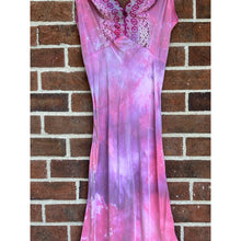 Load image into Gallery viewer, Antique Hand Dyed Slip Dress Pink & Purple Ice Dye Rayon Lace Trim