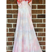 Load image into Gallery viewer, Antique Hand Dyed Rayon Slip Dress Pastel Pink Purple Lace Trim