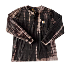 Load image into Gallery viewer, Black & Gray Shibori Bleach Dyed Carhartt T-Shirt Long Sleeve Size Large