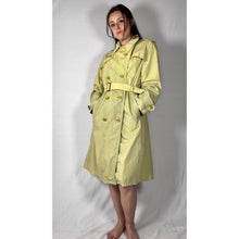 Load image into Gallery viewer, Vintage 80s Hand Dyed Ombre Dip Dye Trench Coat Yellow Green Double Breasted