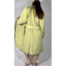 Load image into Gallery viewer, Vintage 80s Hand Dyed Ombre Dip Dye Trench Coat Yellow Green Double Breasted