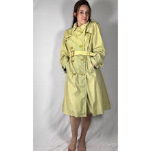 Load image into Gallery viewer, Vintage 80s Hand Dyed Ombre Dip Dye Trench Coat Yellow Green Double Breasted