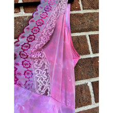 Load image into Gallery viewer, Antique Hand Dyed Slip Dress Pink & Purple Ice Dye Rayon Lace Trim