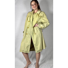 Load image into Gallery viewer, Vintage 80s Hand Dyed Ombre Dip Dye Trench Coat Yellow Green Double Breasted