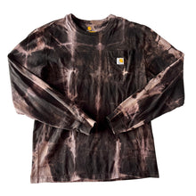 Load image into Gallery viewer, Black & Pink Shibori Bleach Dyed Carhartt T-Shirt Long Sleeve Size Large