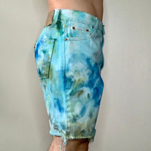 Load image into Gallery viewer, Hand Dyed Blue and Green Vintage Levi Cut Offs