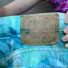 Load image into Gallery viewer, Hand Dyed Blue and Green Vintage Levi Cut Offs
