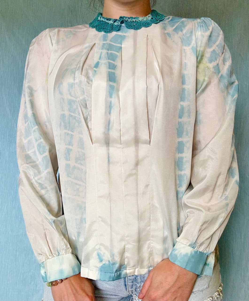 Hand Dyed Pastel Blue Vintage Blouse