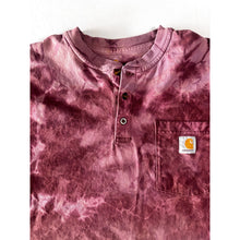 Load image into Gallery viewer, Maroon &amp; Pink Bleach Dyed Carhartt T-Shirt Long Sleeve Cropped Size Large
