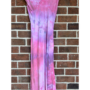 Antique Hand Dyed Slip Dress Pink & Purple Ice Dye Rayon Lace Trim