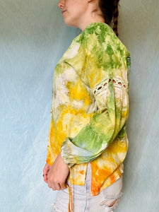 Green and Yellow Cotton Gauze Blouse