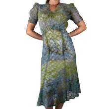 Load image into Gallery viewer, Antique 1930s 1940s Hand Dyed Blue Green Lace Dress
