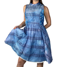 Load image into Gallery viewer, Vintage 1950s Hand Dyed Blue Ice Dye Fit &amp; Flare Cotton Dress
