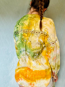 Green and Yellow Cotton Gauze Blouse