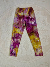 Load image into Gallery viewer, vintage ice-dyed sweatpants featuring a blend of deep magenta, golden yellow, and hints of white, creating a marbled effect. The ice dye technique produces organic, abstract patterns with soft color transitions. The pants have an elastic waistband and a slim fit.
