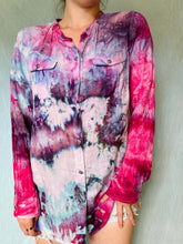 Load image into Gallery viewer, Ice Dyed Pink and Purple Cotton Button Up Blouse
